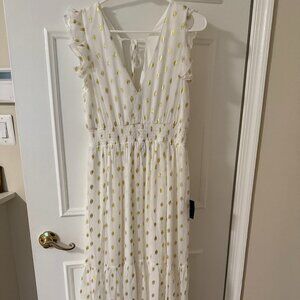 Lulus - White midi dress with gold accents